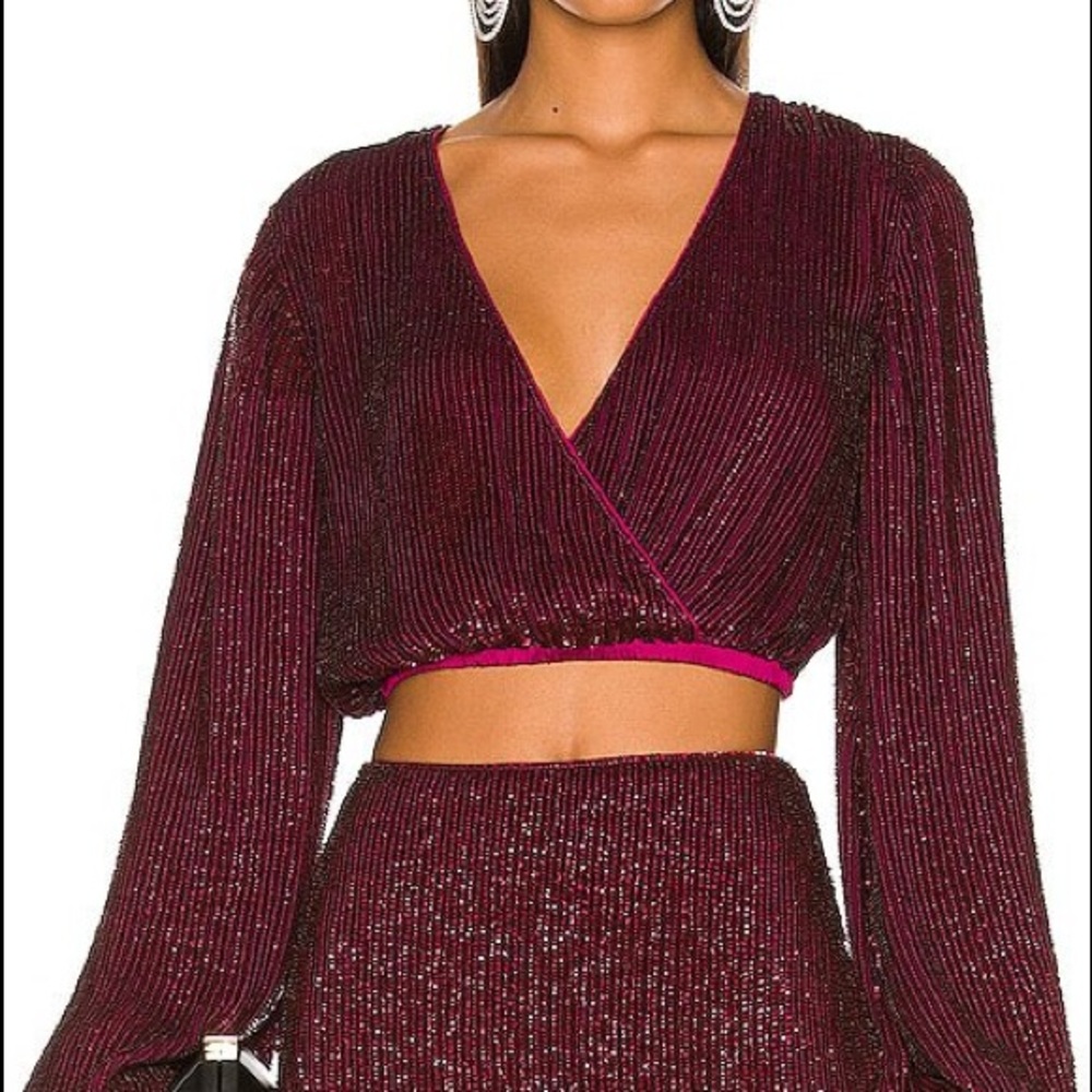 Retrofete Sequin Longsleeved Crop Top with Tie-Back Detail, Size Small NWT